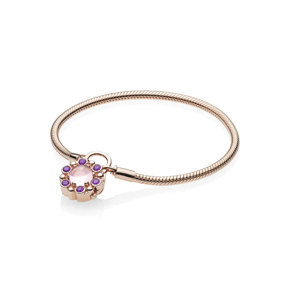 PANDORA Rose snake chain bracelet and padlock clasp with pink mist and royal purple crystal - 587635NPM