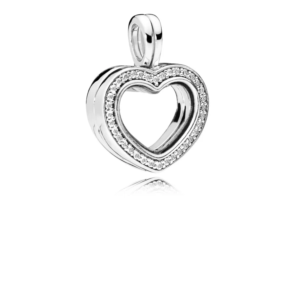 Glitrende PANDORA flytende hjertemedaljon Charm - 797248CZ