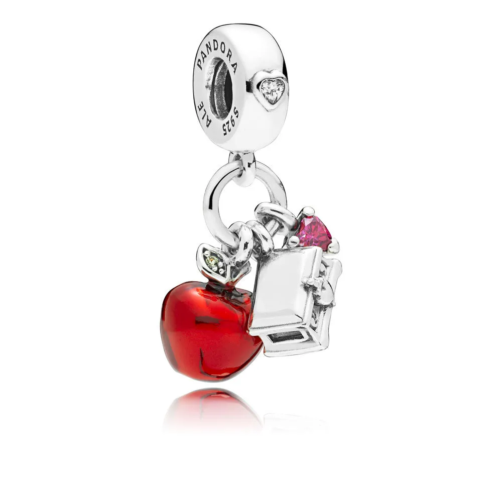 pandora disney snow white sølv dingler med rød og klar cubic zirconia lysegrønn krystall og rød emalje 797486czrmx