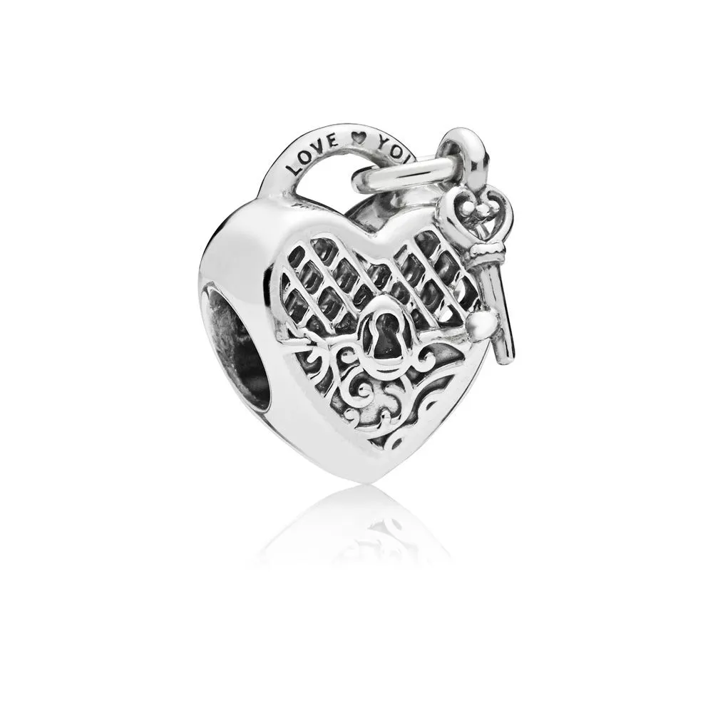 Pandora Heart padlock and key silver charm - 797655