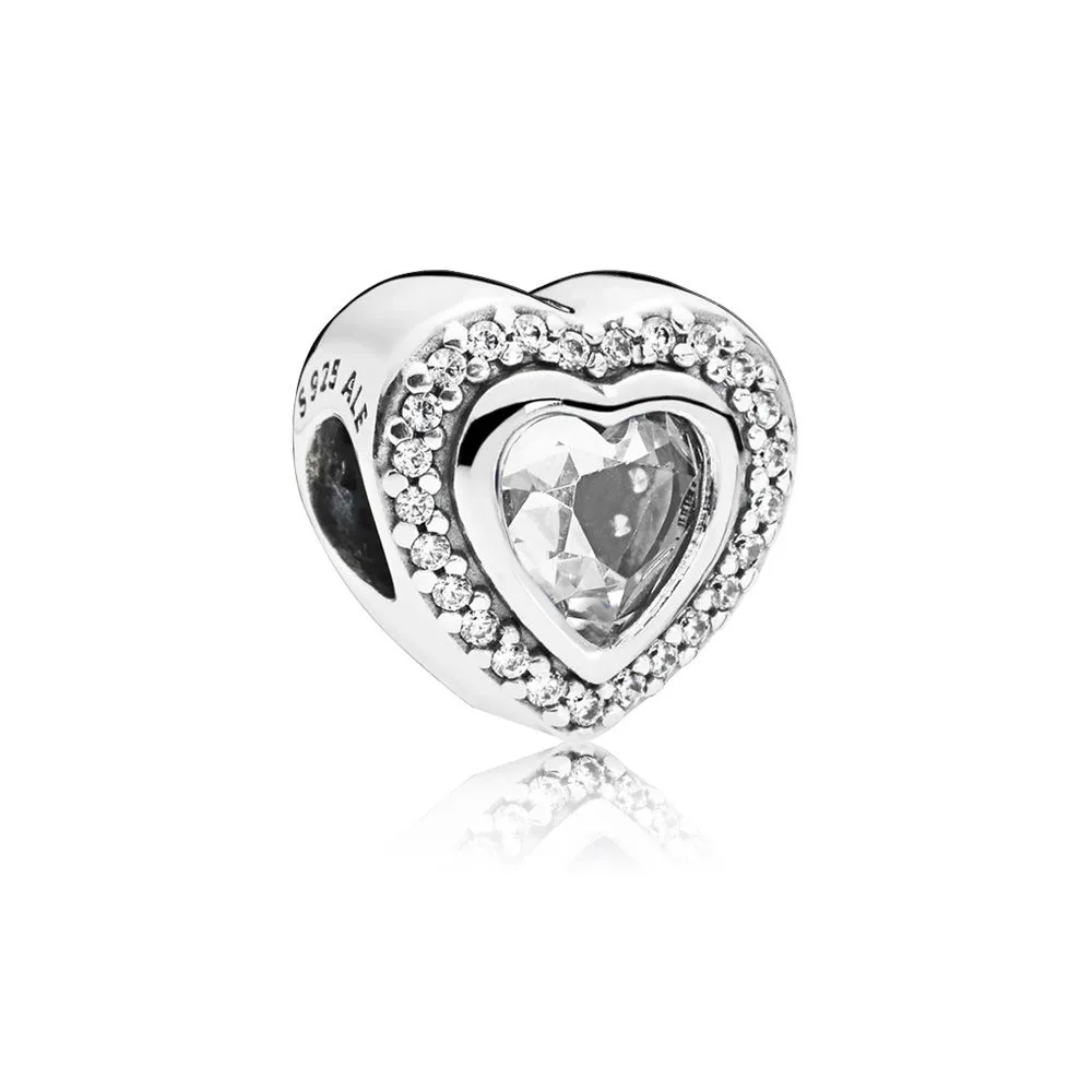 pandora heart silver charm with clear cubic zirconia 797608cz