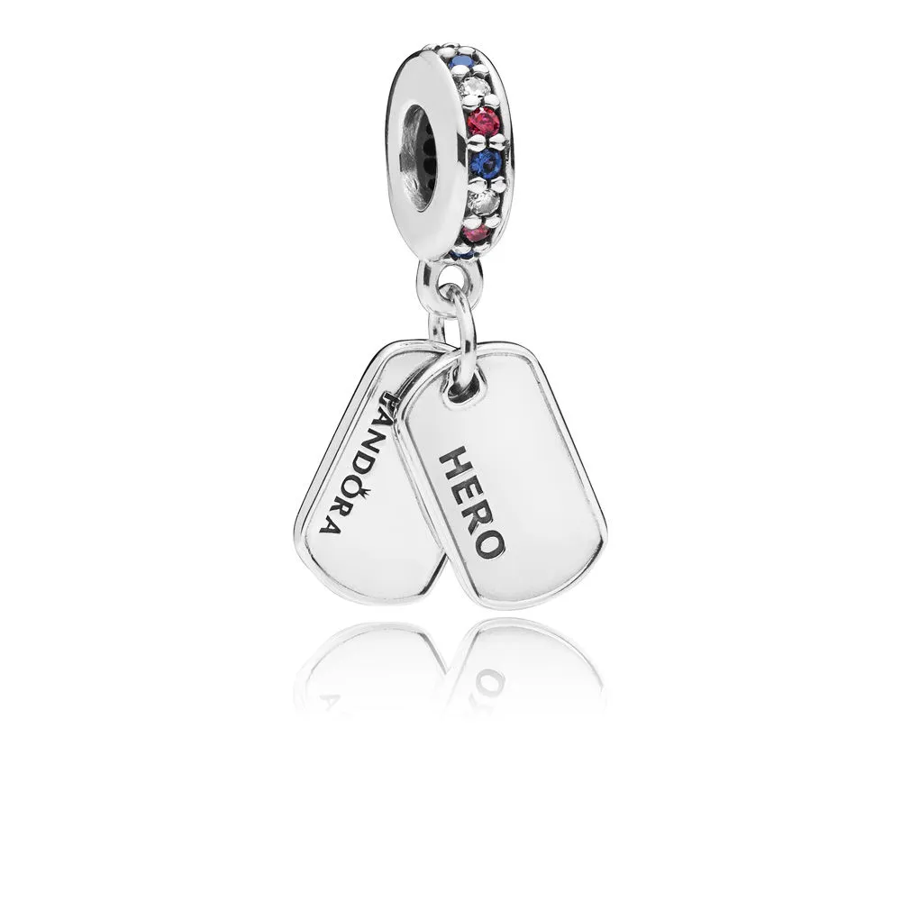 PANDORA Hero Dog Tag Dangle Charm, Multi-Colored CZ & Blue Crystals - 797659CZRMX