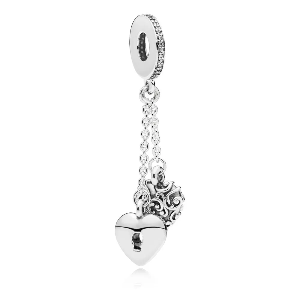 PANDORA Lock & Heart Dangle Charm, Clear CZ - 797642CZ