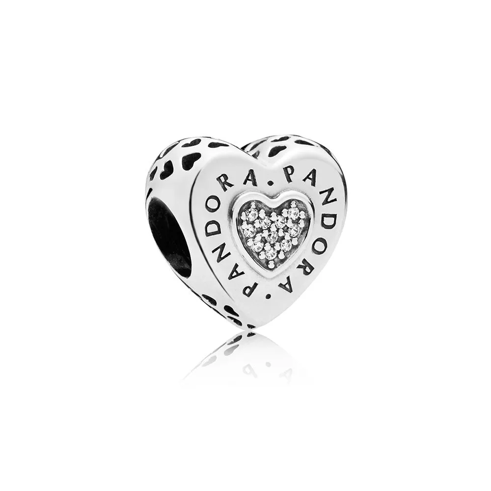 pandora logo silver heart charm with clear cubic zirconia 797375cz