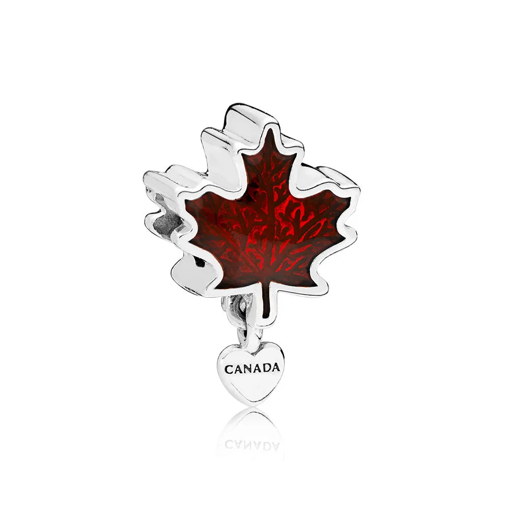 Pandora Maple leaf silver hengende charm with red enamel - 797207EN07