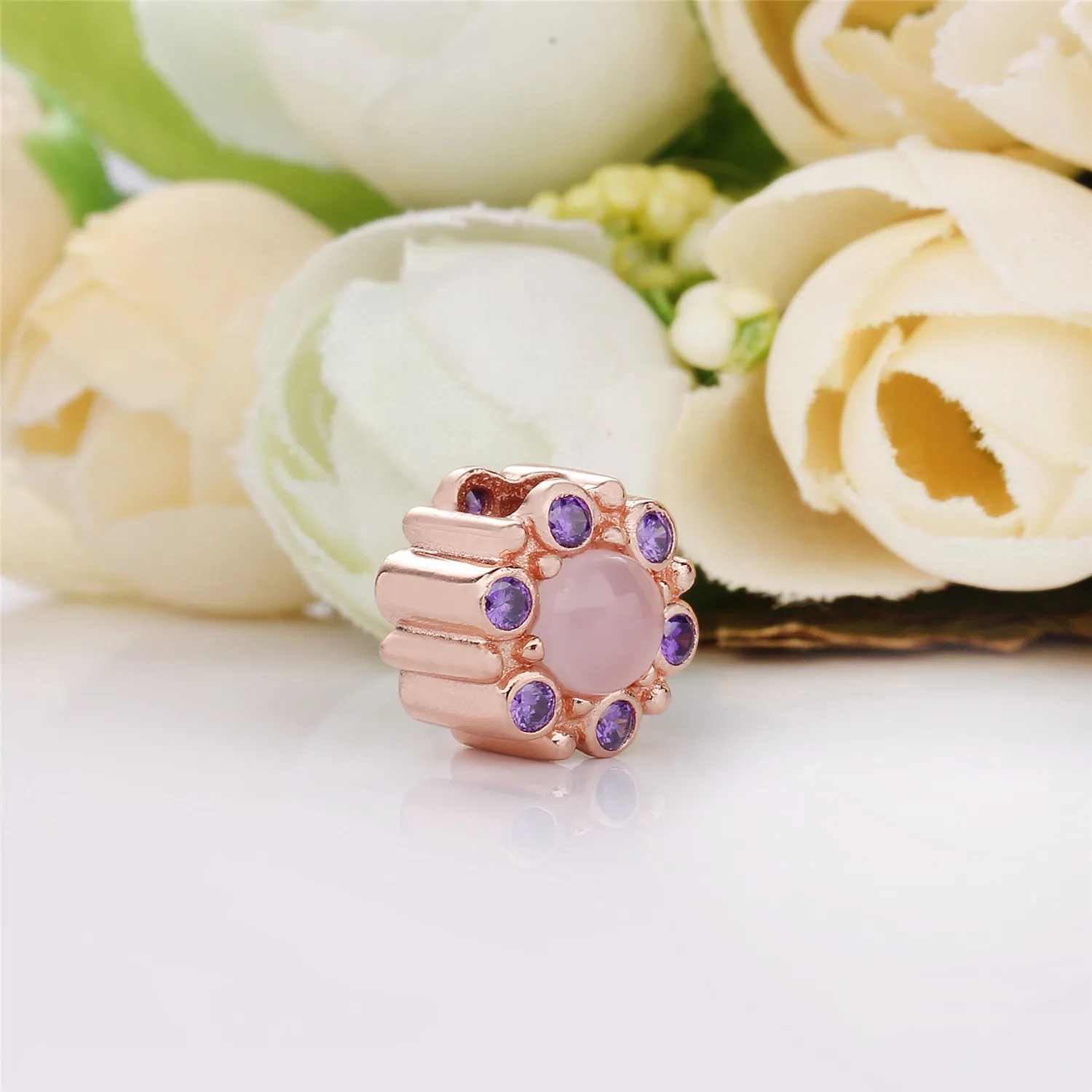 PANDORA Rose charm with pink mist and royal purple crystal - 787658NPM