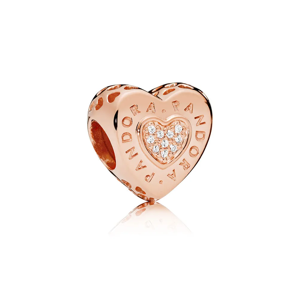 PANDORA Rose logo heart charm with clear cubic zirconia - 787375CZ