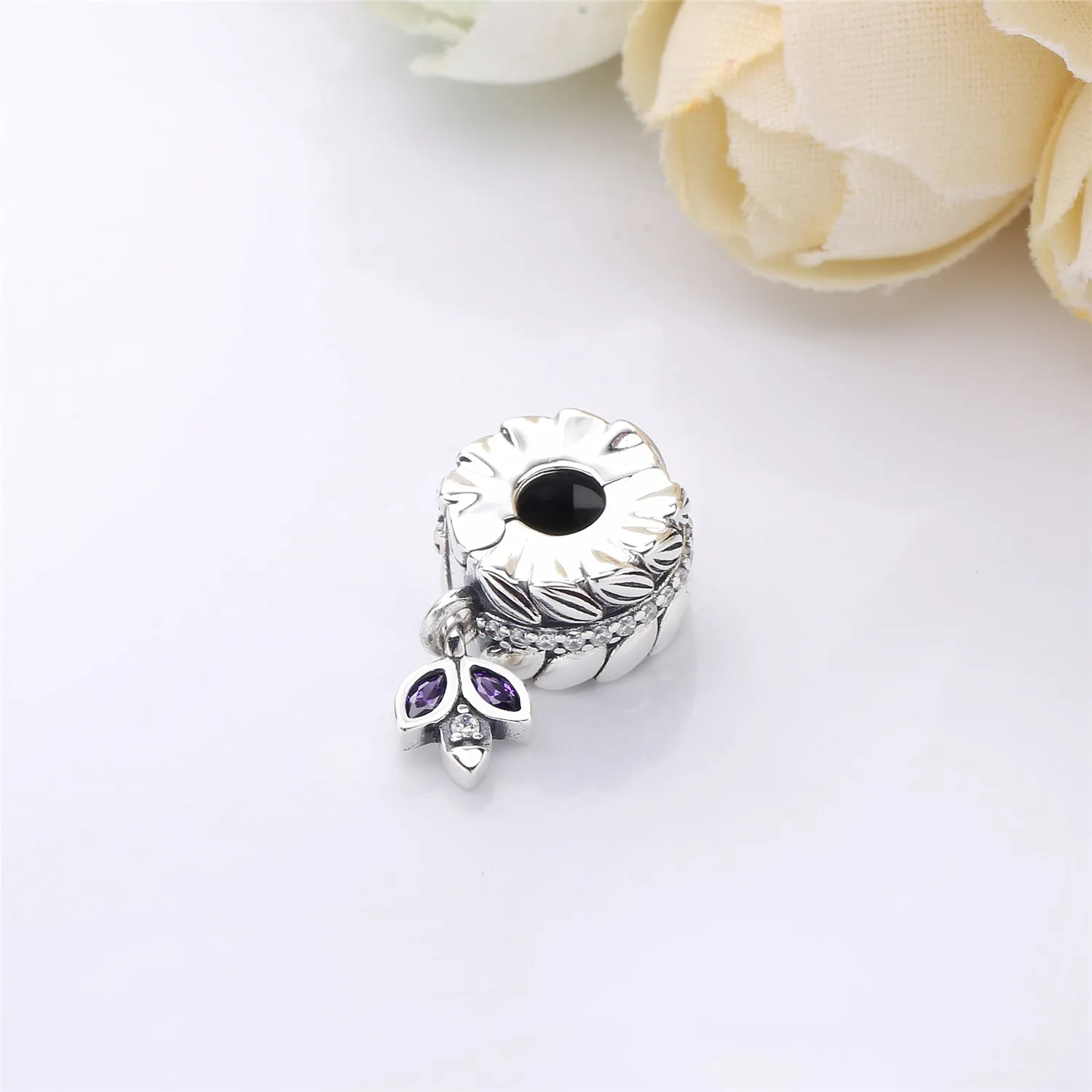 Pandora Seeds silver clip with clear cubic zirconia and purple enamel - 797591CZ