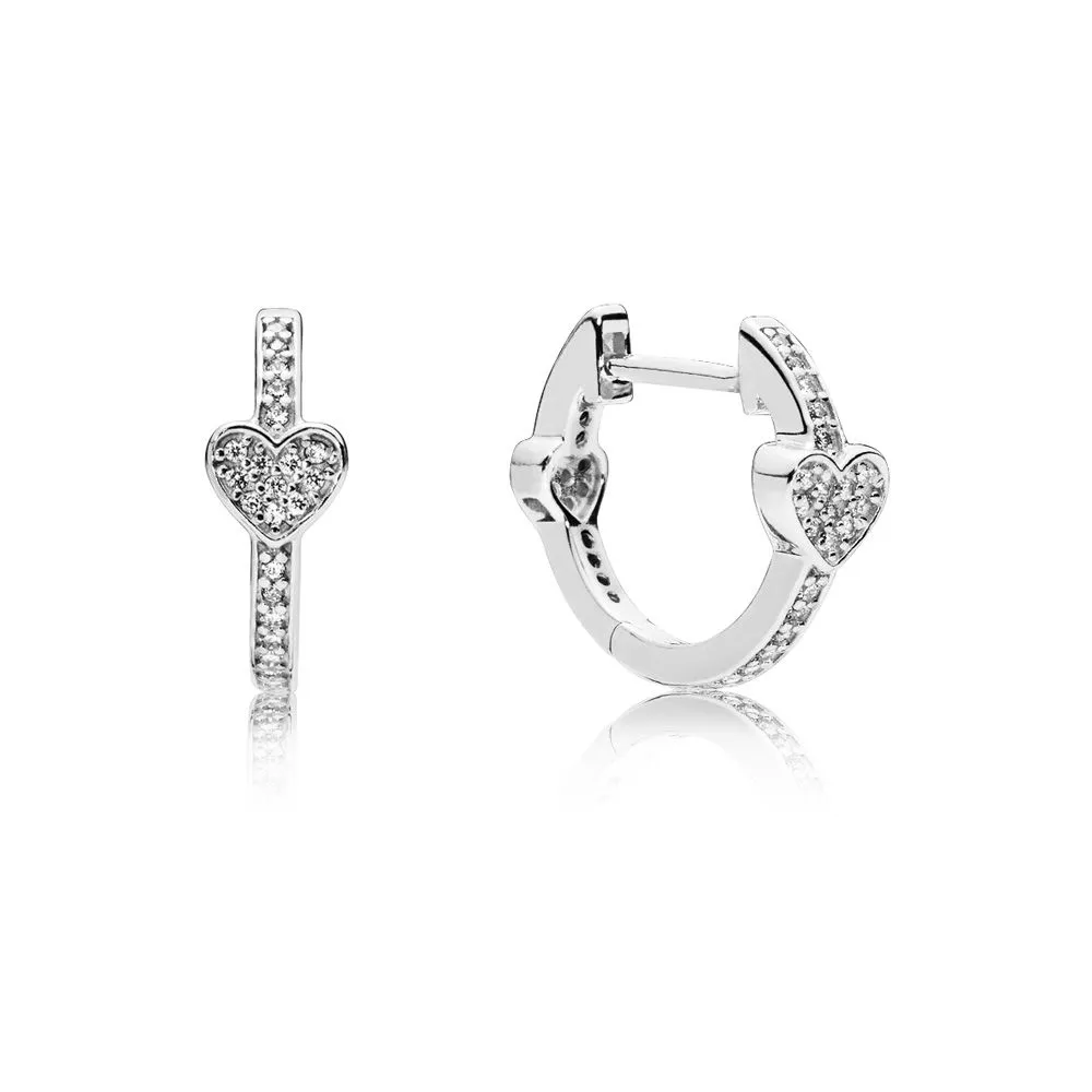 Pandora Heart silver hoop earrings with clear cubic zirconia - 297290CZ