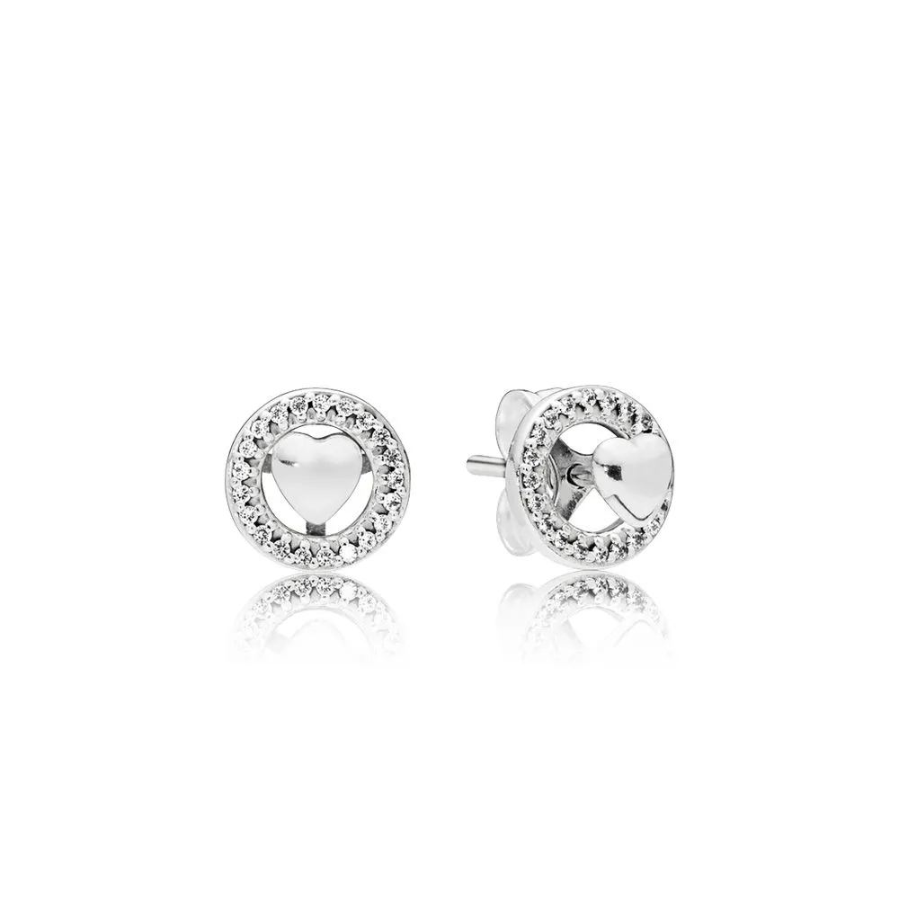 pandora heart silver stud earrings with detachable earring jackets and clear cubic zirconia 297709cz