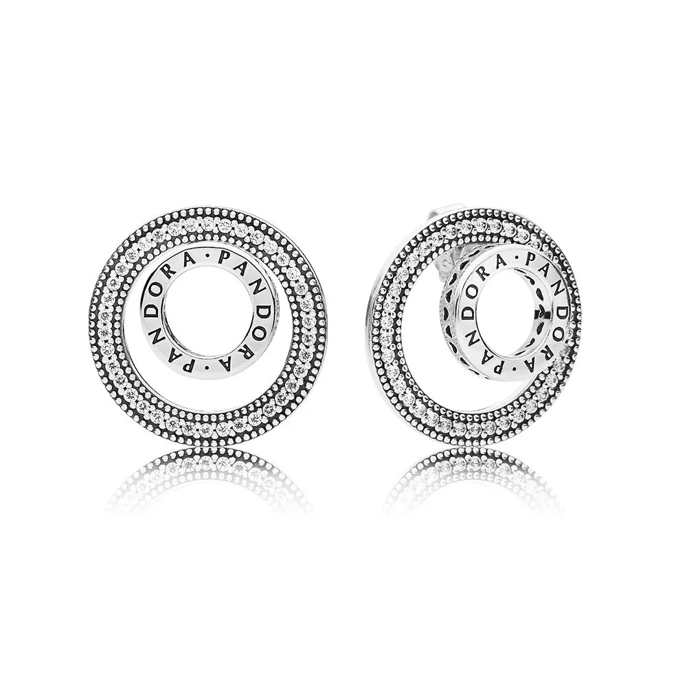 pandora logo silver earrings with clear cubic zirconia 297446cz