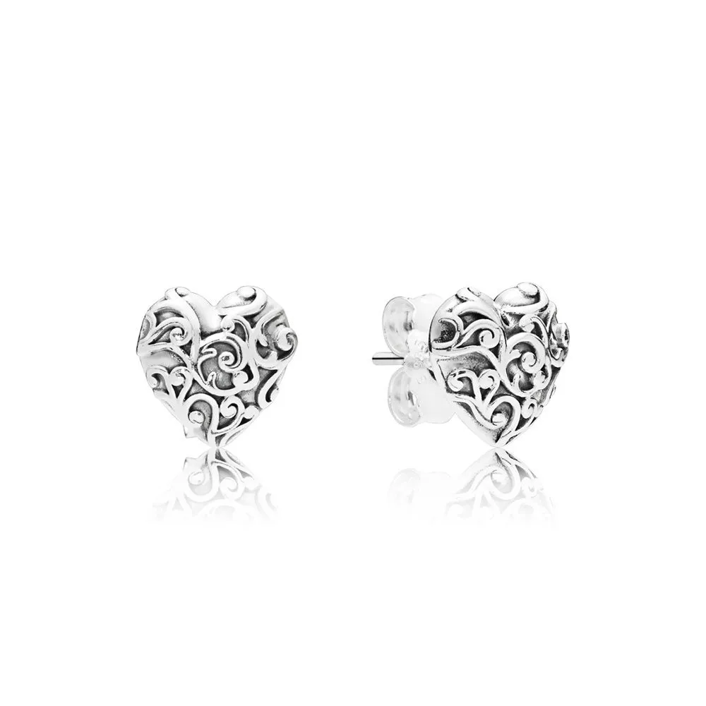 pandora regal pattern heart silver stud earrings 297693