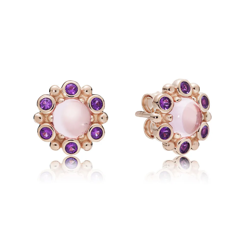 PANDORA Rose stud earrings with pink mist and royal purple crystal - 287728NPM