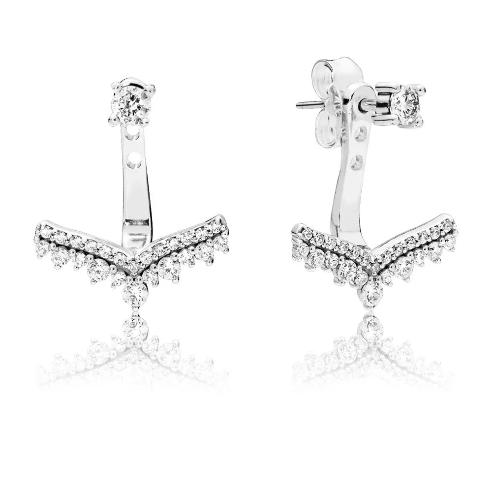 Pandora Silver stud earrings with detachable earring jackets and clear cubic zirconia - 297739CZ