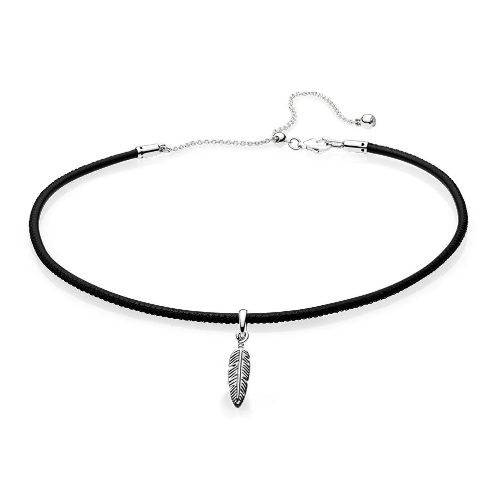 Pandora Black Leather Choker & Feather - 397197CBK