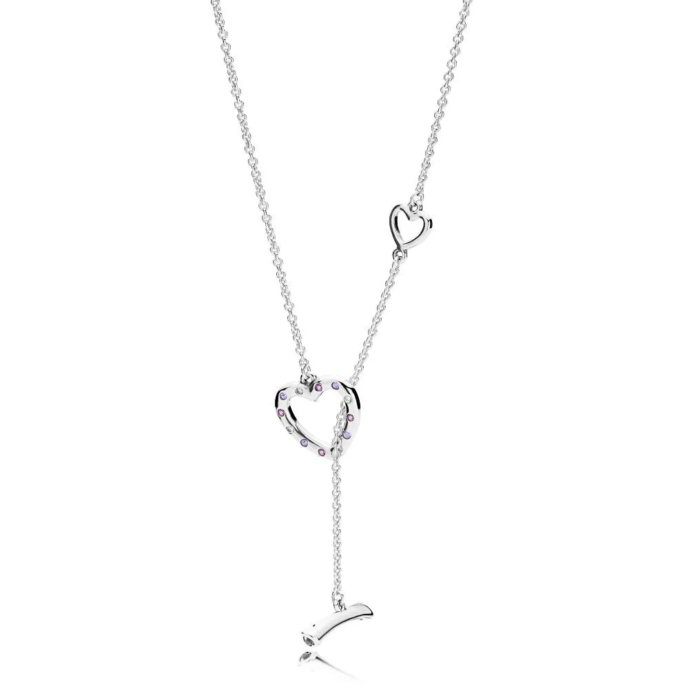 Pandora Heart silver necklace with royal purple crystal, lilac and clear cubic zirconia - 397246NRPMX