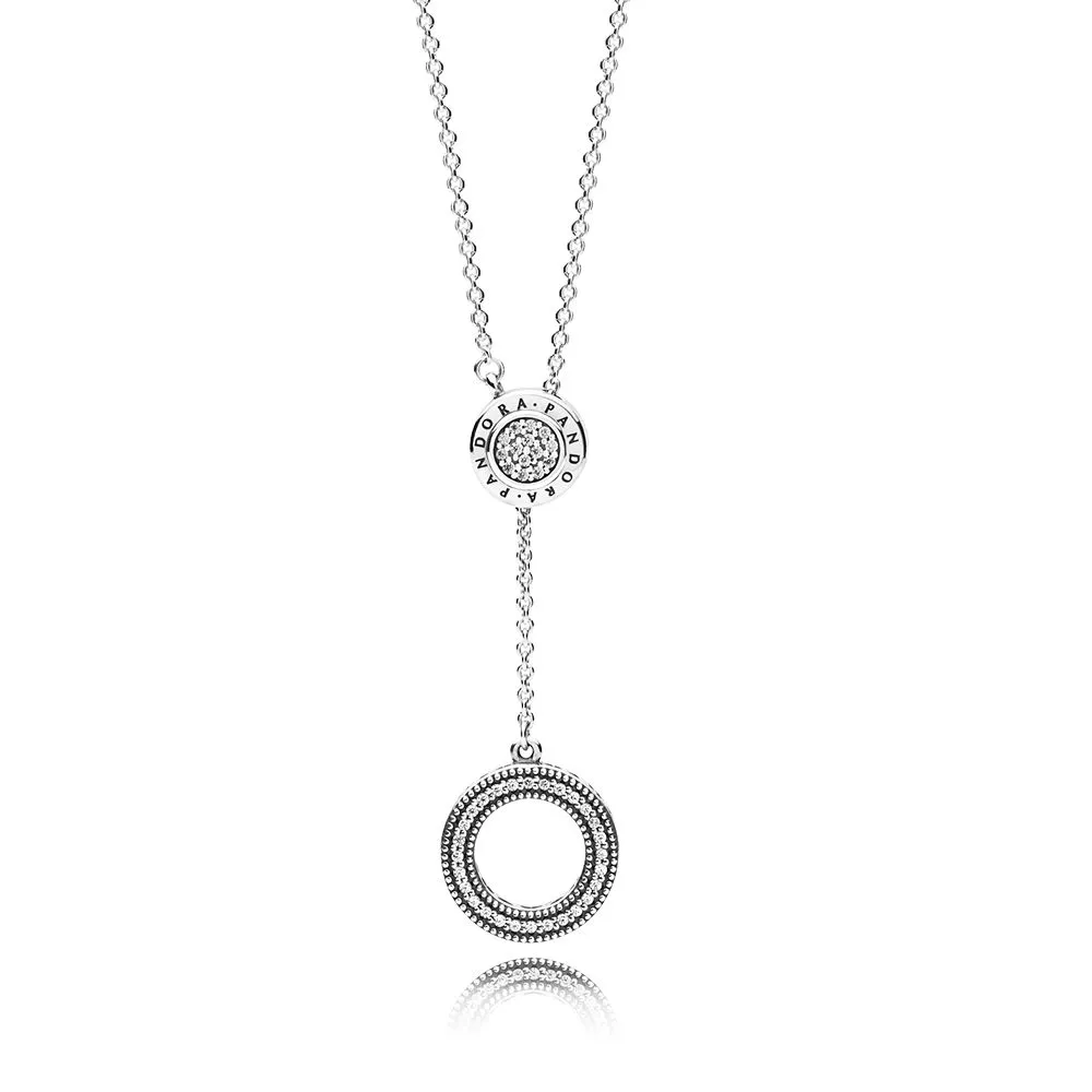 PANDORA logo silver Y-necklace with clear cubic zirconia - 397445CZ-70