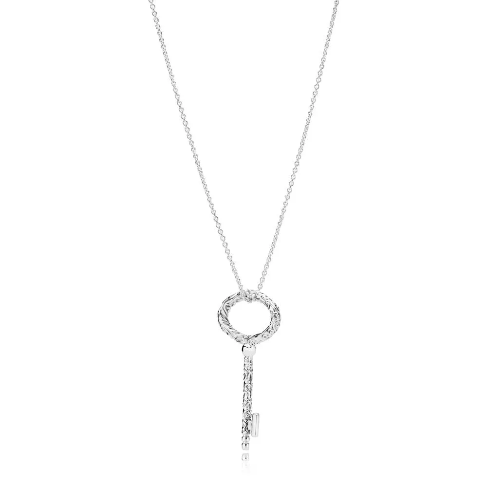 Pandora Regal pattern key silver pendant and necklace - 397676-90