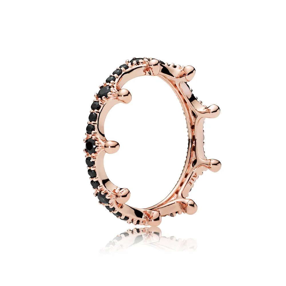 Pandora Crown 14k rose gold-plated ring with black crystal - 187087NCK