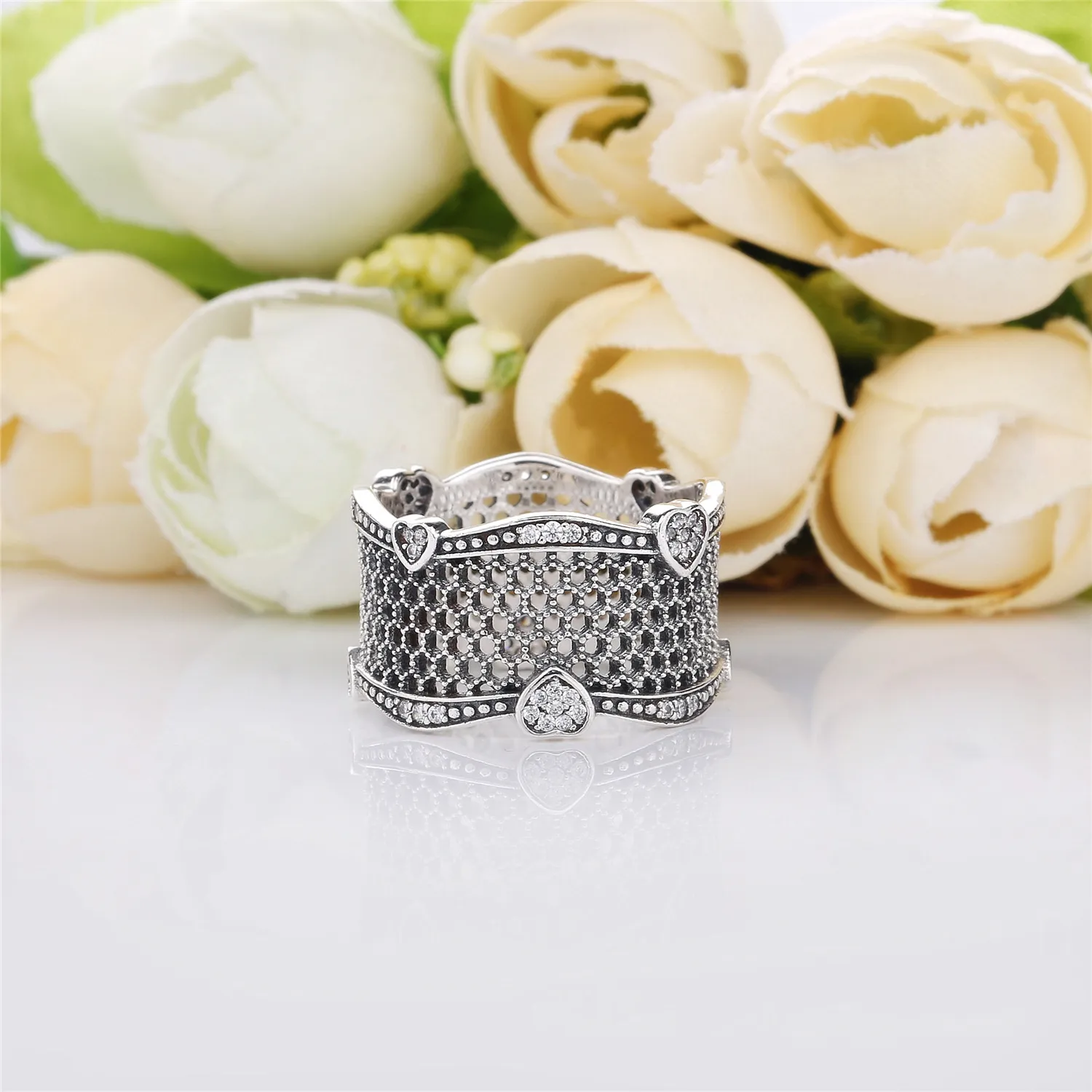 Pandora Lace silver ring with clear cubic zirconia - 197706CZ