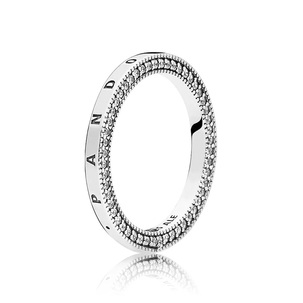 PANDORA logo silver ring with clear cubic zirconia - 197437CZ