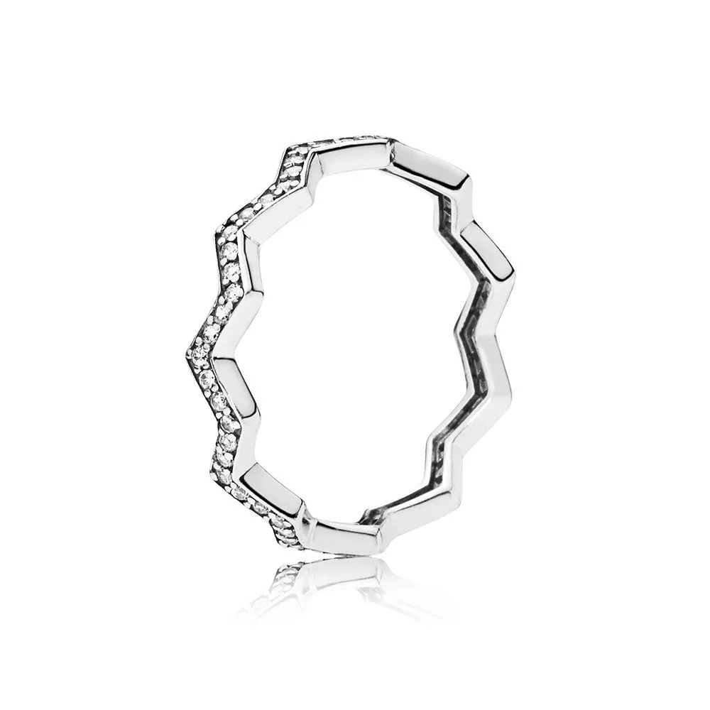 pandora zigzag silver ring with clear cubic zirconia 197751cz