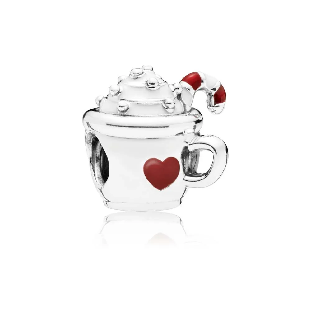 Pandora Cocoa mug silver charm with red and white enamel - 797523ENMX