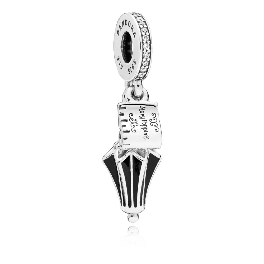 pandora disney mary poppins paraply sølv dingler med svart emalje og klare cubic zirconia 797507cz