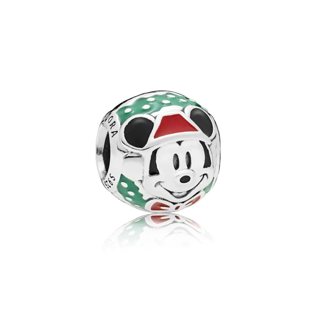 Pandora Disney Mickey Santa silver charm with green, red and black enamel - 797502ENMX