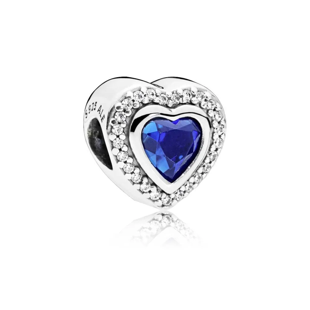 pandora heart silver charm with night blue crystal and clear cubic zirconia 797608nanb