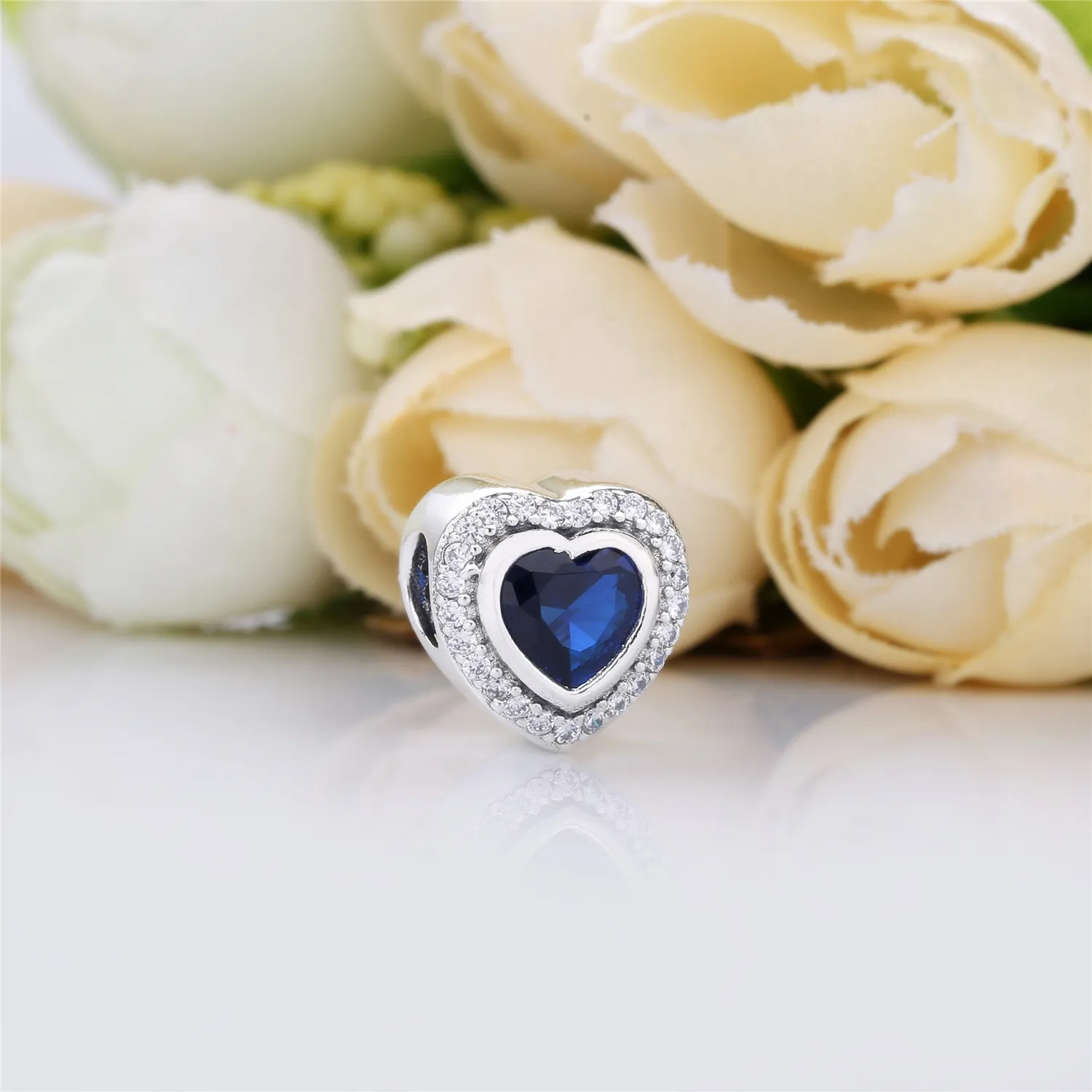 Pandora Heart silver charm with night blue crystal and clear cubic zirconia - 797608NANB