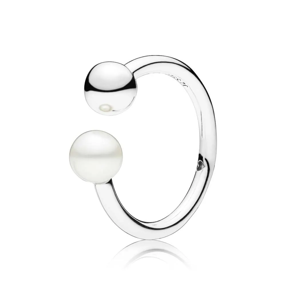 pandora open silver ring with white freshwater cultured pearl 197573p