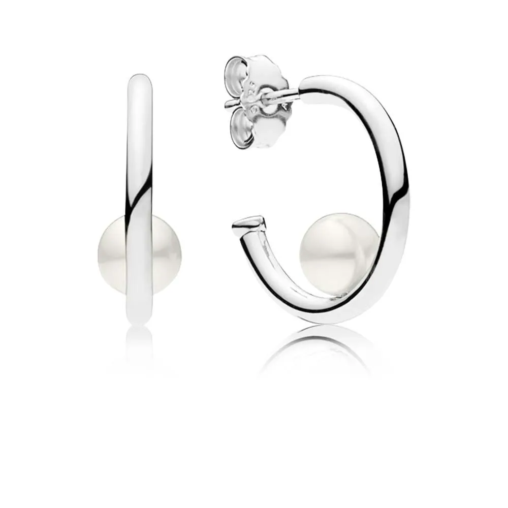 Pandora Silver hoop earrings with white freshwater cultured pearl - 297528P