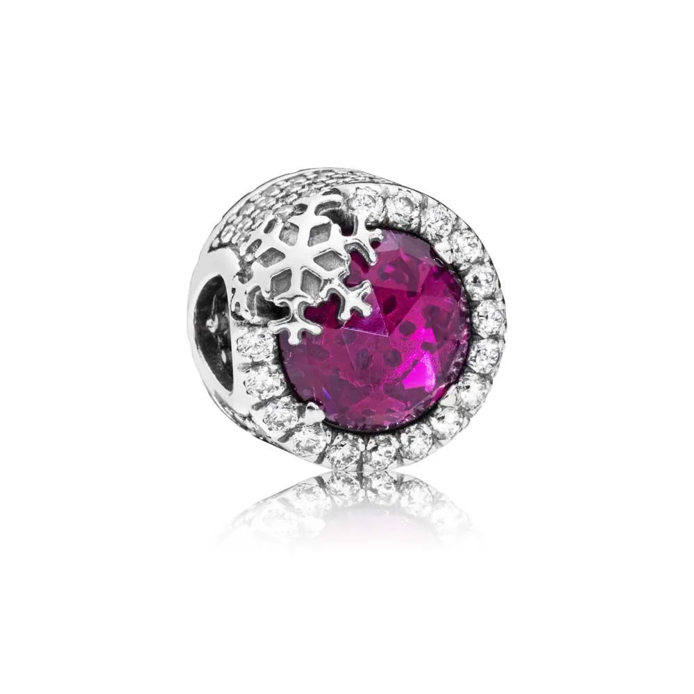 pandora snowflake silver charm with cerise crystal and clear cubic zirconia 797555ncc