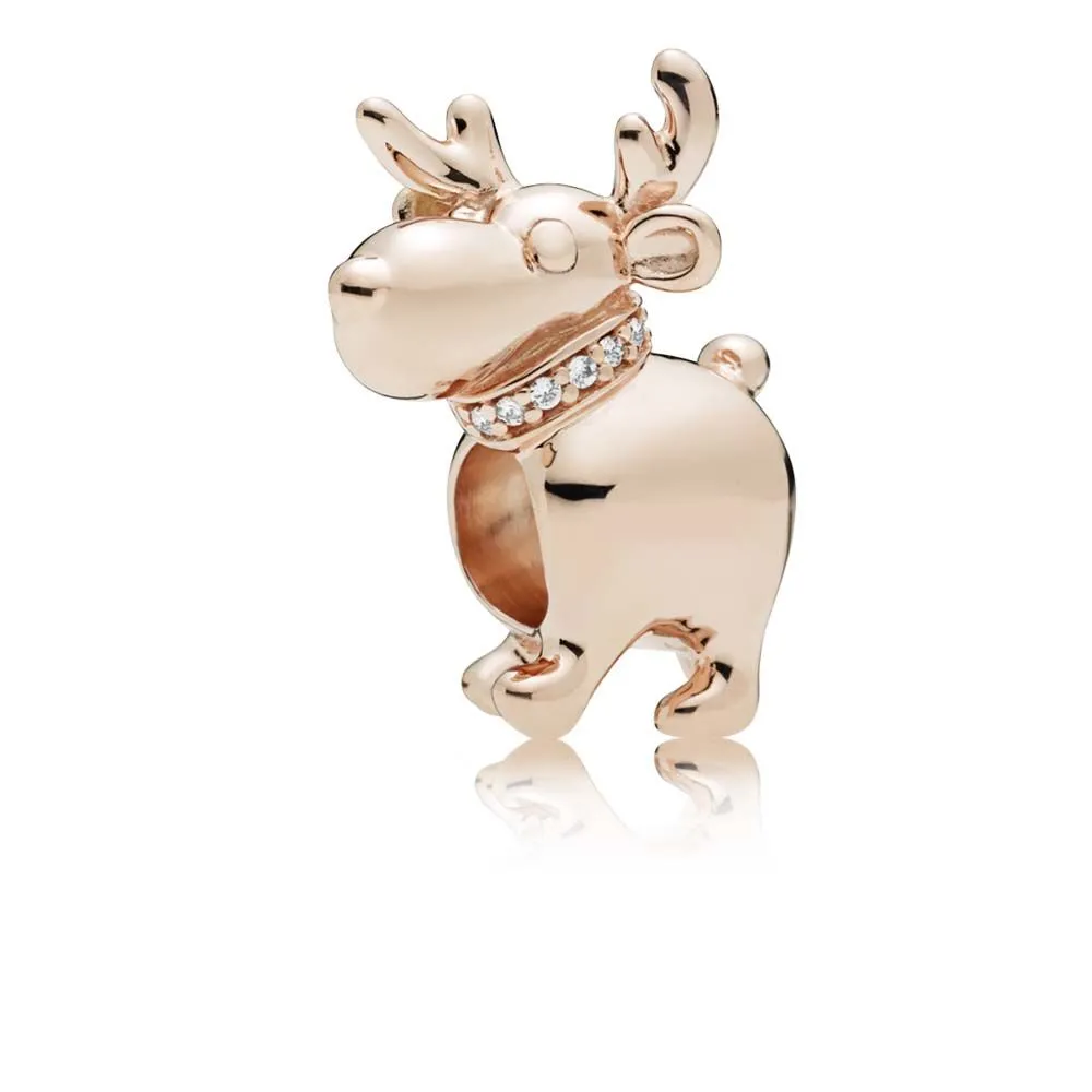 reindeer pandora rose charm with clear cubic zirconia 787514cz