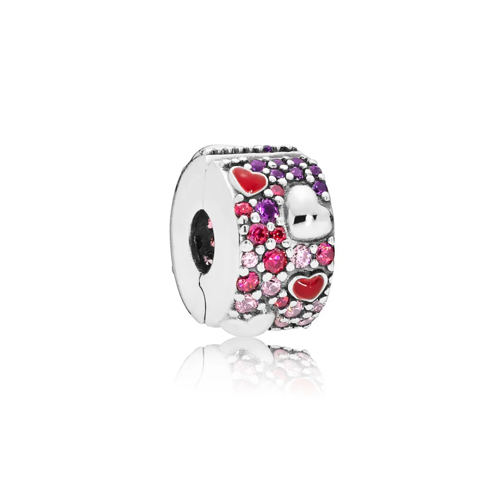 Pandora Asymmetriske Hjerter Pavé Klemmecharm - 797838CZRMX