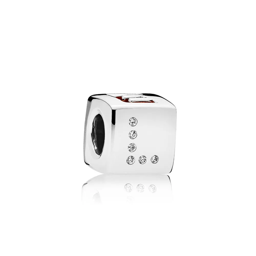 pandora dice and love silver charm with red cubic zirconia and clear cubic zirconia 797811czr