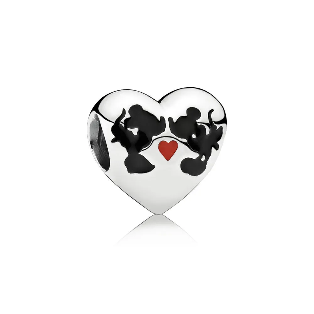 pandora disney minnie mickey heart silver charm with black and red enamel 791443enmx