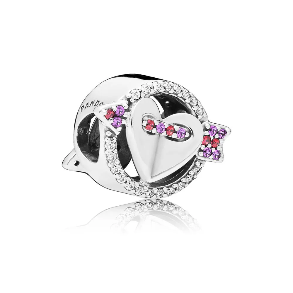 pandora heart and arrow silver charm with clear and red cubic zirconia and royal purple crystal 797827czmx