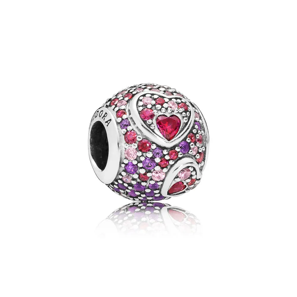 pandora heart silver charm with red and pink cubic zirconia and royal purple crystal 797826czrmx