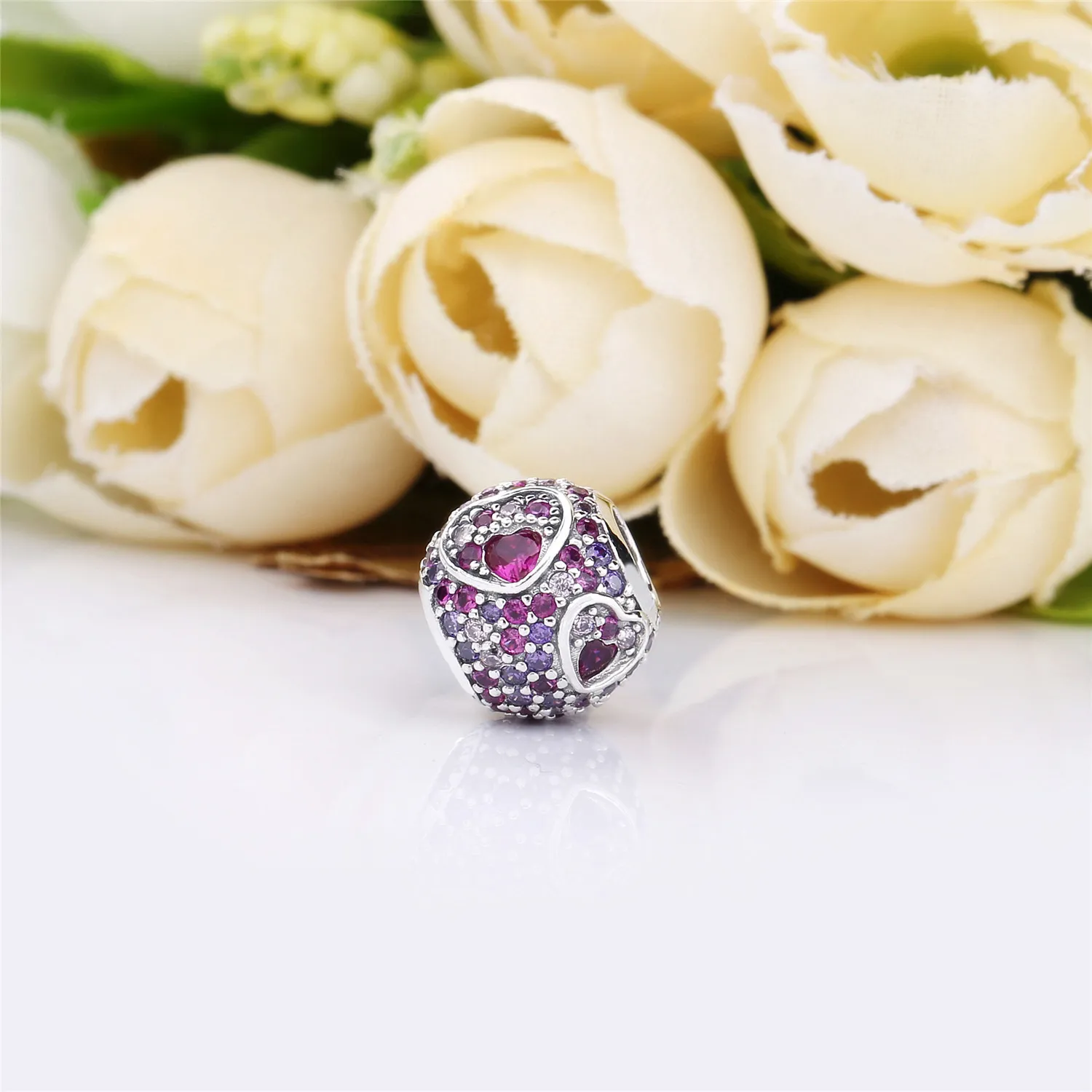 Pandora Heart silver charm with red and pink cubic zirconia and royal purple crystal - 797826CZRMX