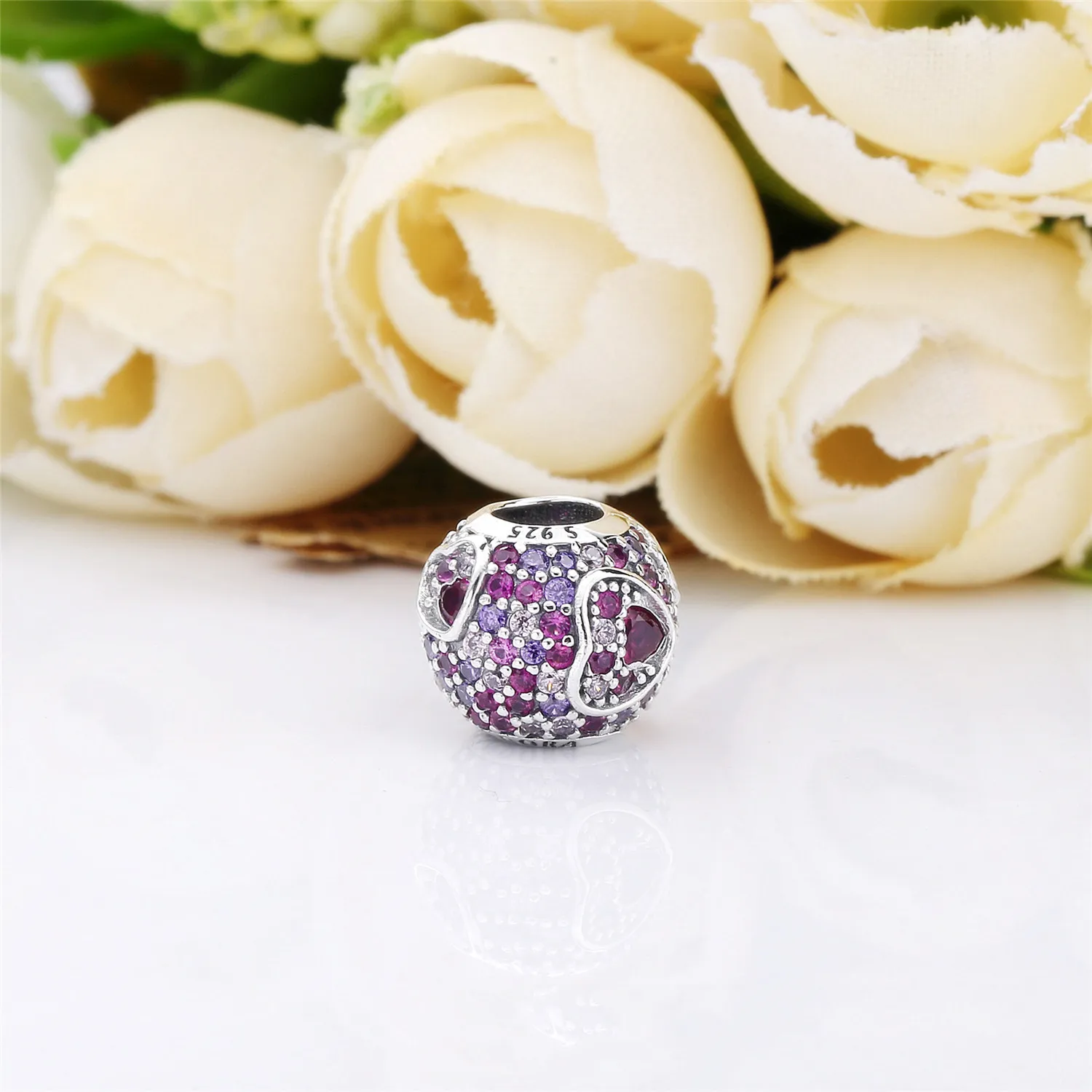 Pandora Heart silver charm with red and pink cubic zirconia and royal purple crystal - 797826CZRMX