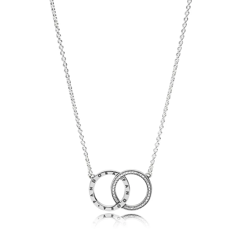 pandora logo silver necklace with clear cubic zirconia 396235cz