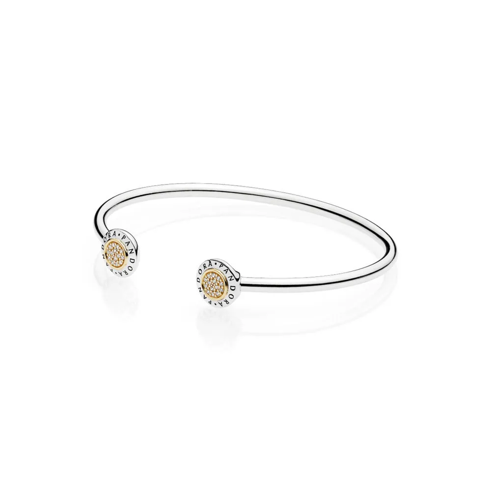 pandora logo silver open bangle with 14k and clear cubic zirconia 596274cz