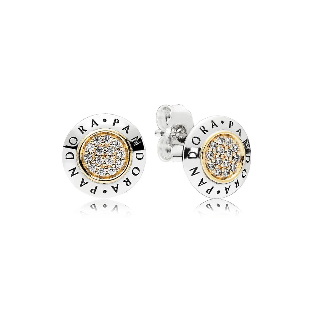 PANDORA logo silver stud earrings with 14k and clear cubic zirconia - 296230CZ