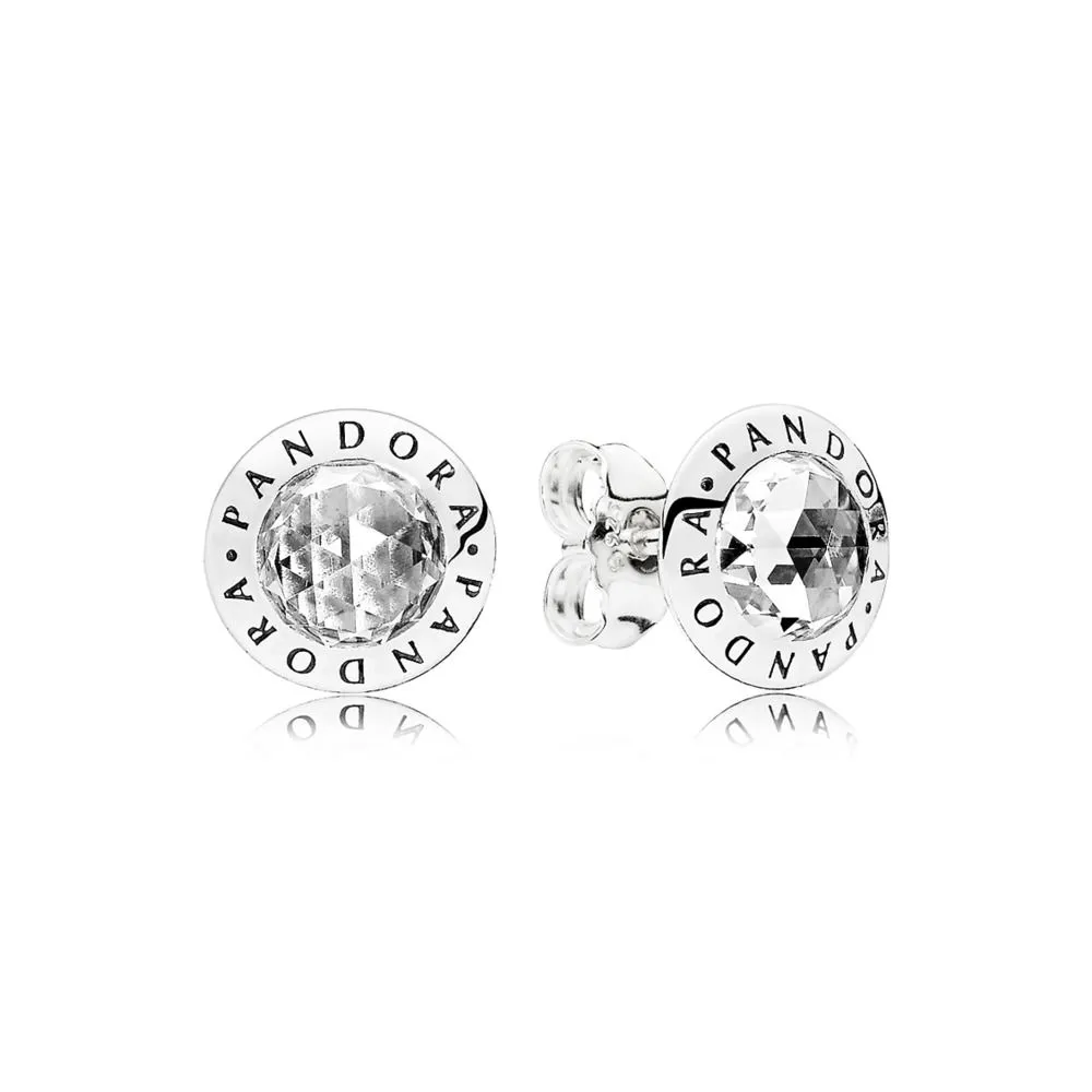 pandora logo stud earrings with clear cubic zirconia 296216cz