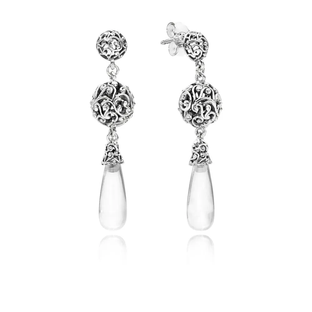 Pandora Regal pattern silver earrings with clear cubic zirconia - 297686CZ