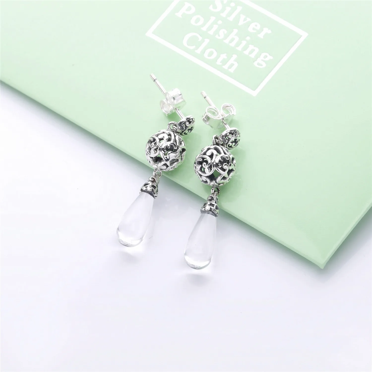 Pandora Regal pattern silver earrings with clear cubic zirconia - 297686CZ