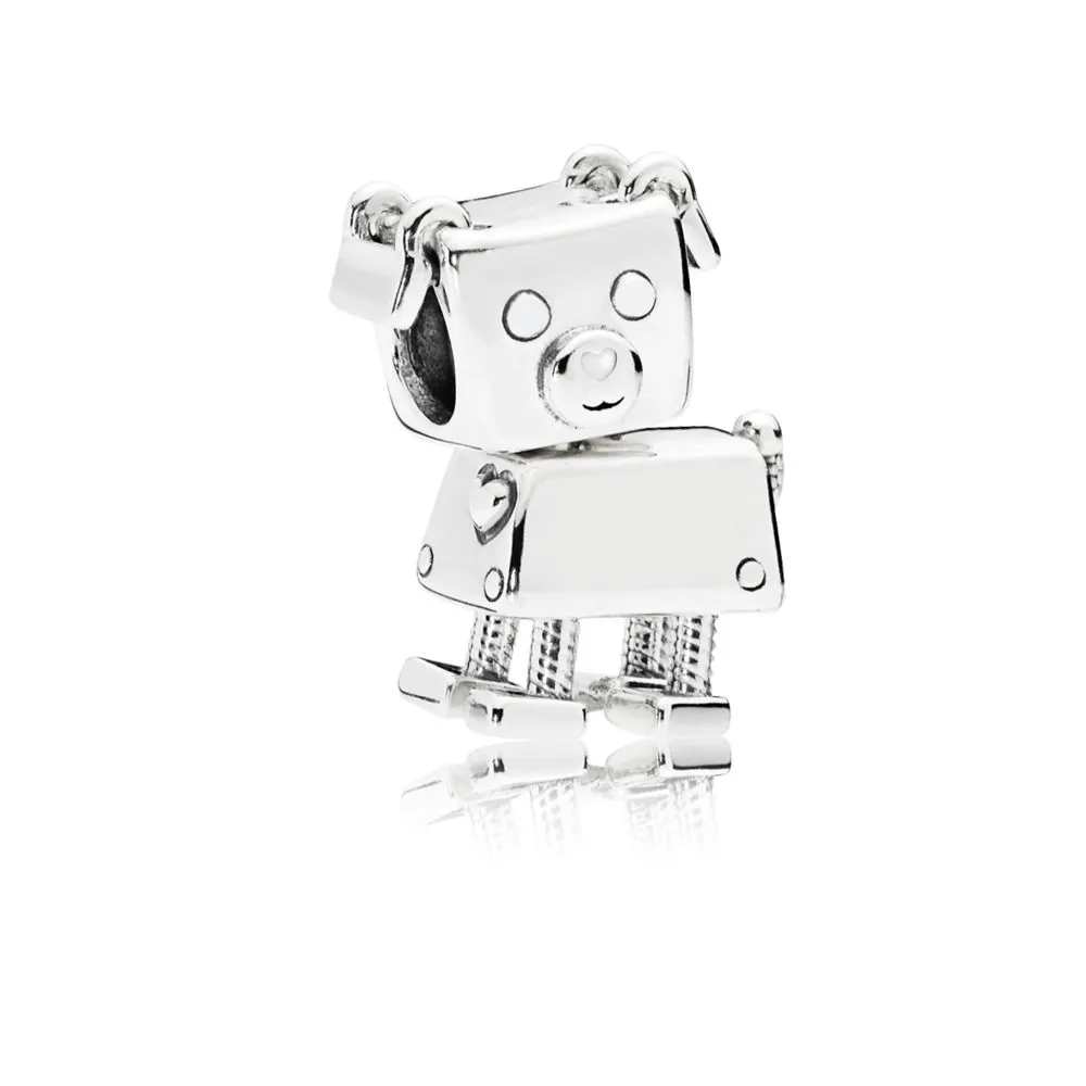 Pandora Robot dog silver charm with white enamel - 797551EN12