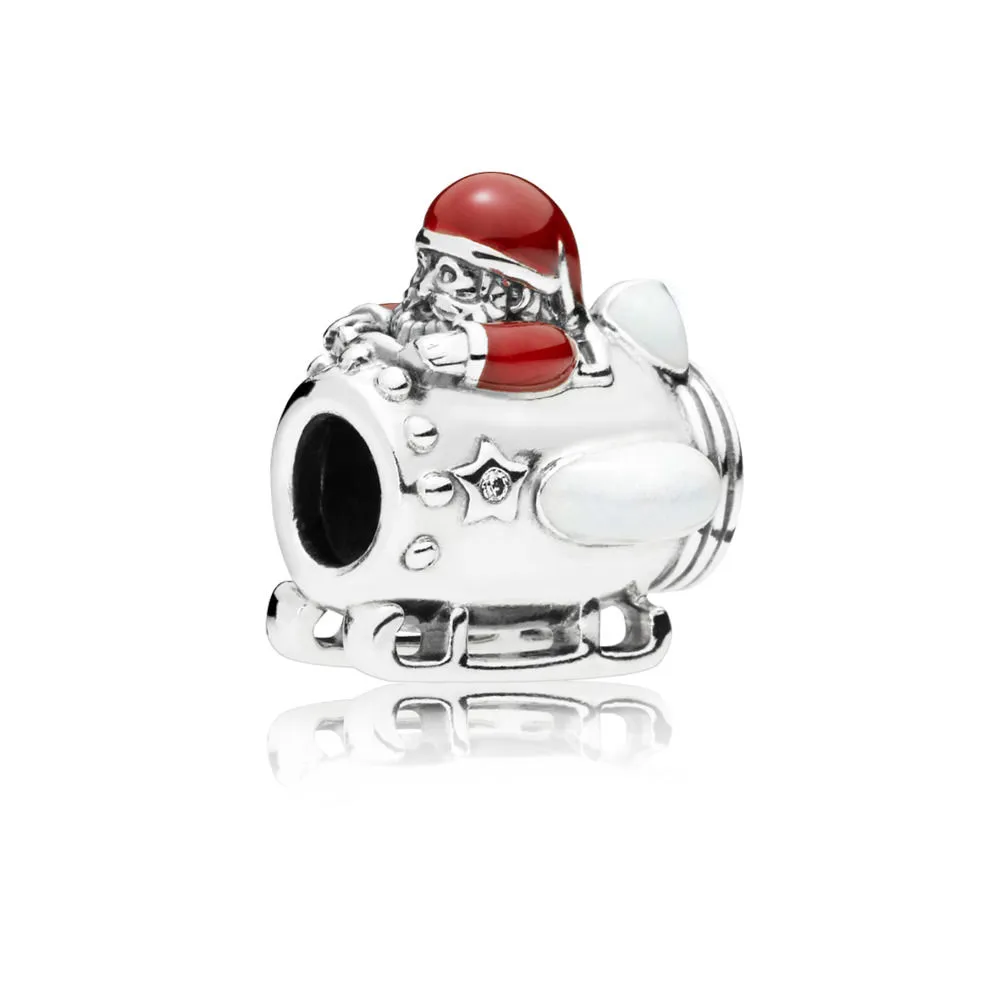 pandora santa in spaceship silver charm with red silver enamel and clear cubic zirconia 797511enmx